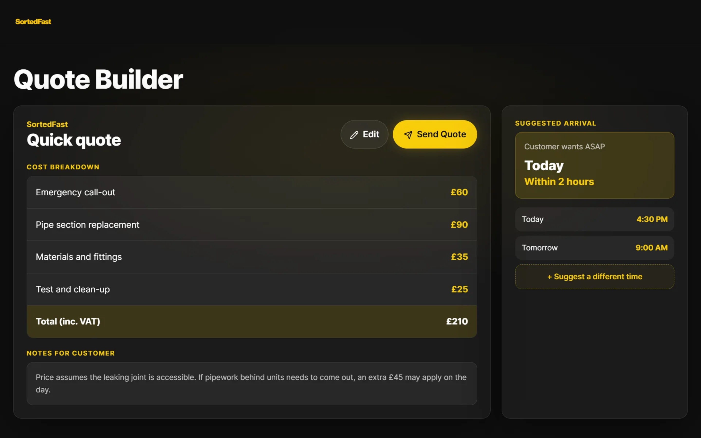 SortedFast quote builder