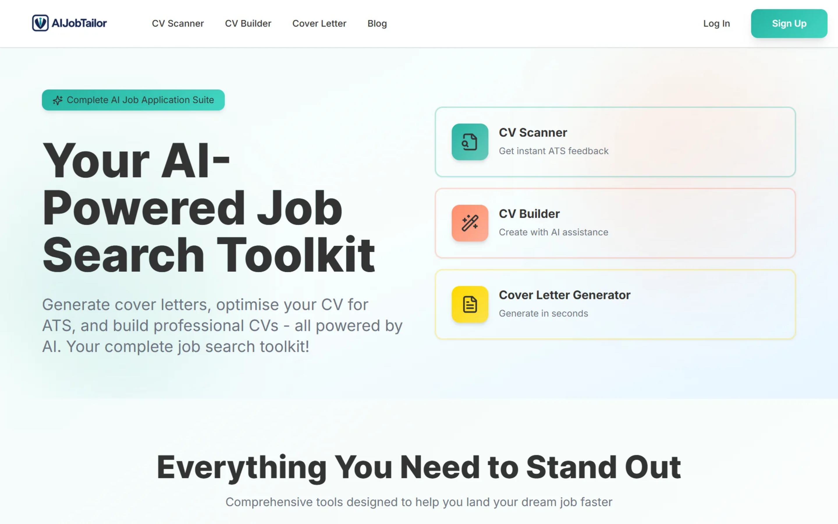 AIJobTailor homepage and job search toolkit