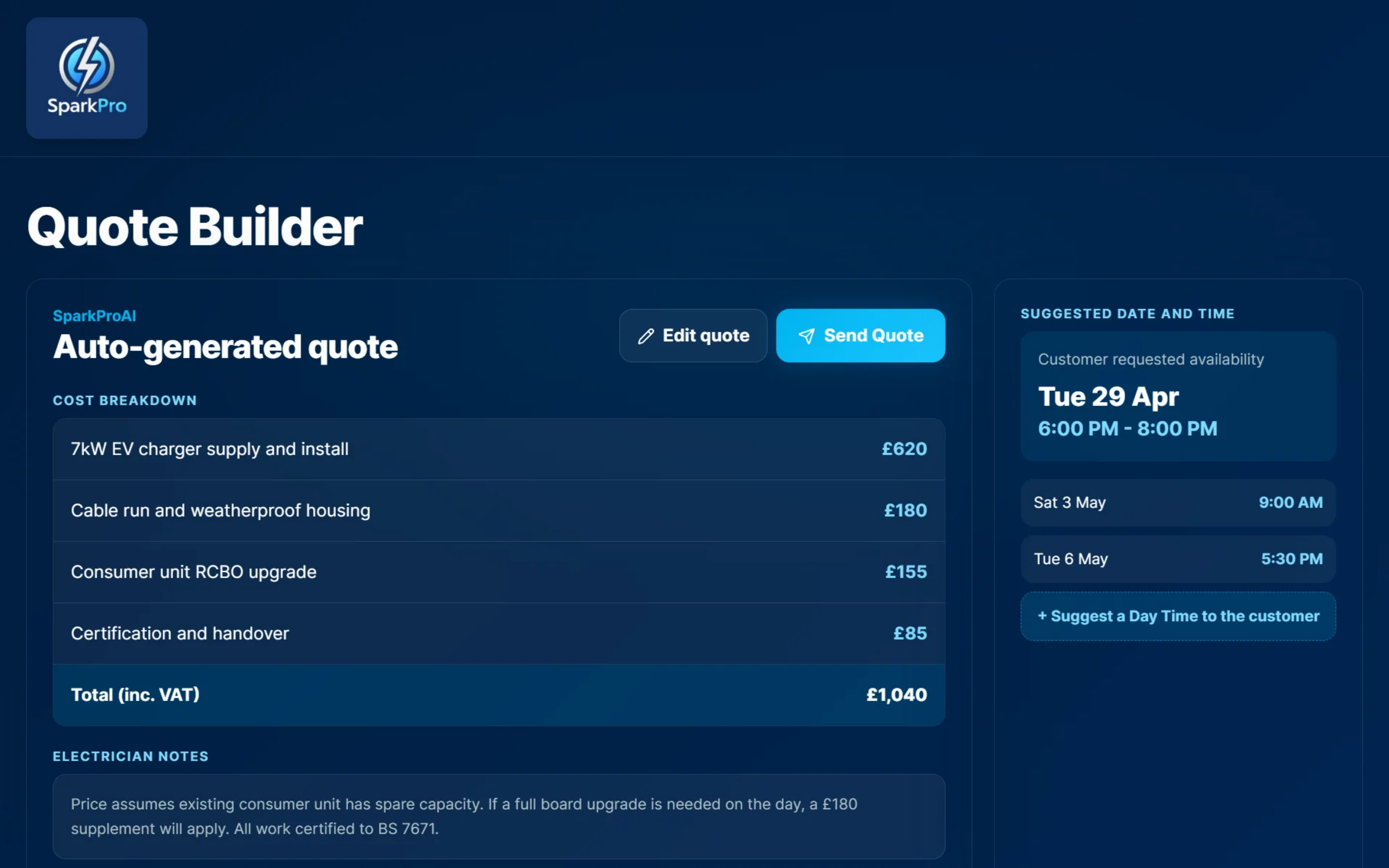SparkPro quote builder