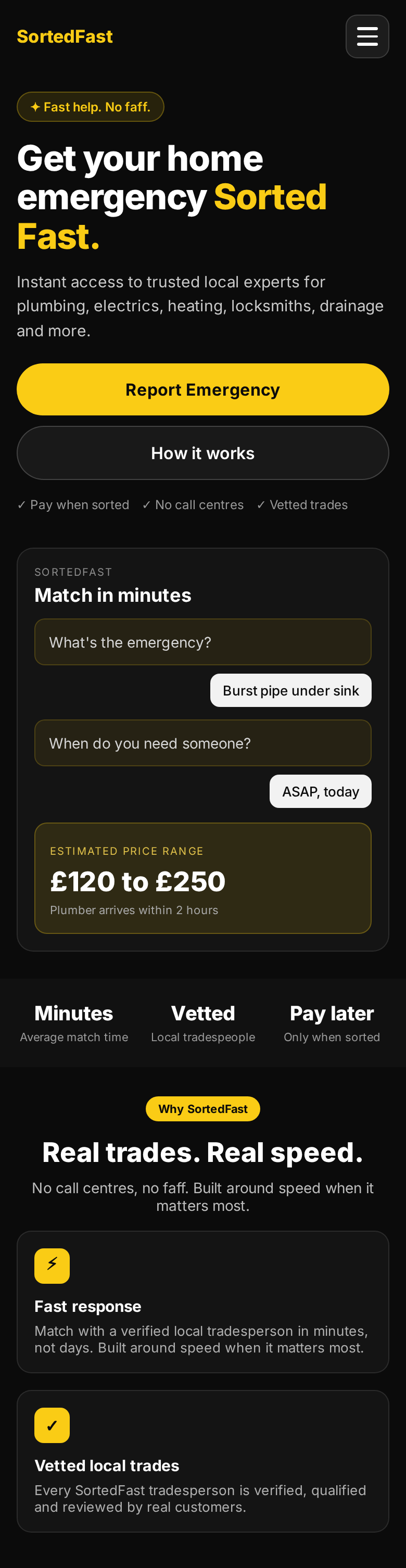 SortedFast homepage as it would render on mobile
