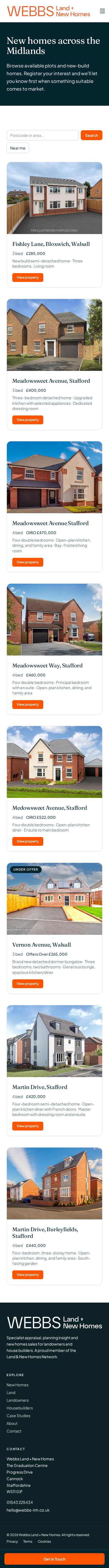 Webbs new homes page on mobile